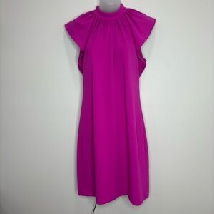 Calvin Klein size 6 Fuchsia Pink Flutter sleeve high neck Dress Office